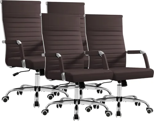 Miniatura 19 de Furmax silla de escritorio de oficina acanalada con respaldo medio de piel sintética silla de trabajo ejecutiva de conferencia silla giratoria Blanco