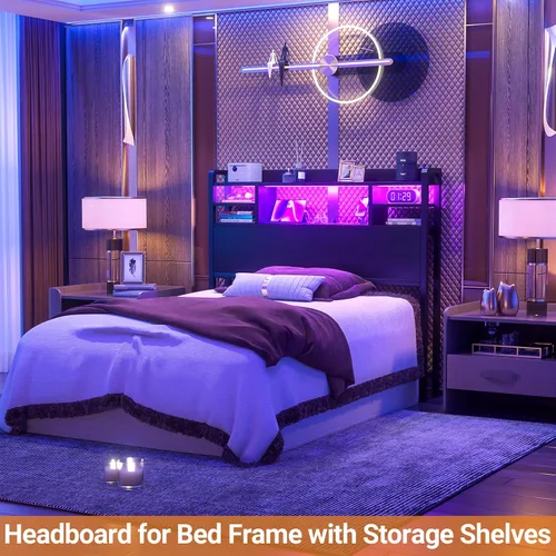 Miniatura 7 de Aheaplus Cabecero para cama de tamaño individual con almacenamiento, cabeceros con luz LED, tomas de corriente, puertos USB, tamaño individual