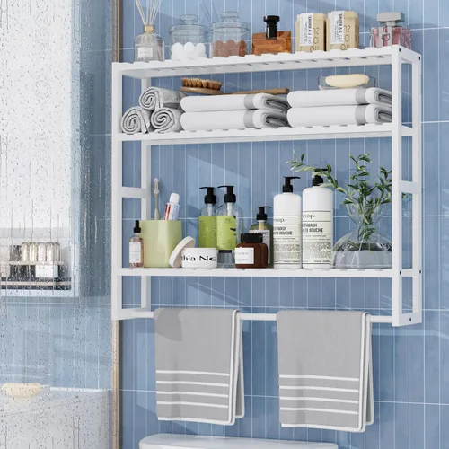 Miniatura 9 de Organizador de baño extralargo, estantes de almacenamiento 100% de bambú, altura ajustable sobre el inodoro, estante flotante para pared y ducha, se
