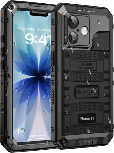 Miniatura 17 de Beasyjoy - Funda impermeable para iPhone 13 Pro, carcasa de metal con protector de pantalla integrado, carcasa protectora de cuerpo completo de Negro