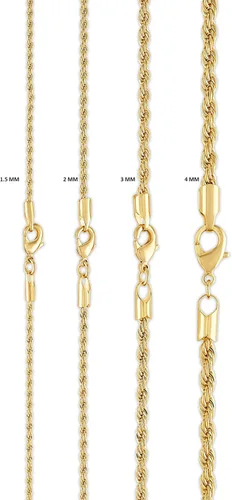 Miniatura 8 de Barzel Collar de cadena de cuerda chapada en oro de 18 quilates, fabricado en Brasil