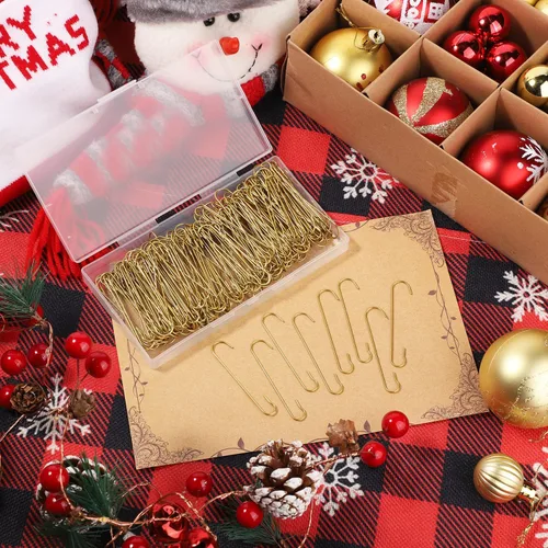 Miniatura 4 de SAVITA 200 ganchos para adornos de Navidad, 2.4 x 0.5 pulgadas, ganchos para adornos de árbol de Navidad en forma de C con caja de almacenamiento