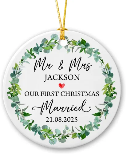 Miniatura 21 de Adorno personalizado de Navidad, aniversario de boda, aniversario de 2025, adornos de cerámica de Navidad para parejas, esposo, esposa, adorno