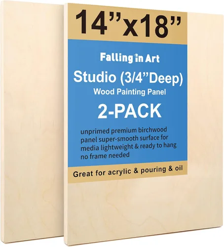 Kit de Paneles de Lienzo de Madera de Abedul Sin Terminar, Falling in Art Paquete de 2 de 14x18'' Tablas de Cuna de Estudio de 3/4'' de Profundidad