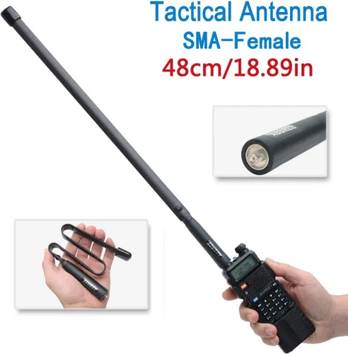 Miniatura 2 de ABBREE SMA-Hembra Antena de Radio Ham VHF/UHF 18.8-pulgadas 144/430MHz de Alta Ganancia Plegable CS Táctica Antena para Baofeng UV-5R Mini BF-F8HP