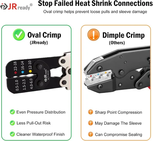 Miniatura 3 de JRready ACT-AD10 - Herramienta de crimpado de trinquete, crimpadora de cables de 22 a 10 AWG para conectores a tope termorretráctiles y terminales