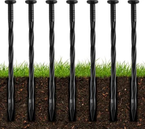 50 piezas de púas de plástico de 8 pulgadas para bordes de paisaje, clavos de anclaje en espiral para barrera contra malezas, bordes de adoquines,