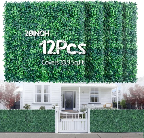 HEDGE MAZE Paneles de pared de césped, 12 piezas de 20 x 20 pulgadas, pared verde con protección UV, paneles de boj de césped, fondo de pared verde