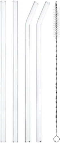 Miniatura 7 de uxcell Pajitas de vidrio reutilizables, 4 popotes de repuesto de vaso de viaje de 7.874 x 0.244 in con un cepillo de limpieza para bebidas de té
