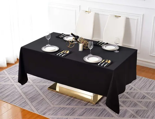 Miniatura 6 de Surmente Mantel rectangular de poliéster de 60 x 102 pulgadas para bodas, banquetes o restaurantes (negro, paquete de 2)