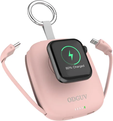 Miniatura 8 de Cargador portátil pequeño de 5000 mAh, cargador inalámbrico iWatch mini banco de energía con cable integrado, cargador de llavero de viaje