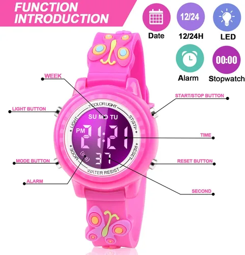 Miniatura 43 de Relojes LED impermeables para niños con alarma, juguetes para niños, regalos para niñas de 3 a 10 años