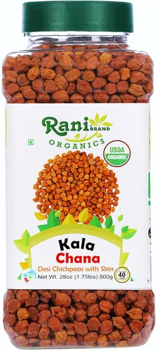 Rani Organic Kala Chana (Garbanzos Desi con Piel) Tarro PET de 28 onzas (28.22 oz), totalmente natural, vegano, apto para gluten, sin OMG, origen