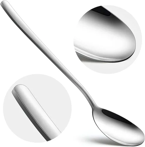 Miniatura 5 de Cucharas coreanas, 6 cucharas mezcladoras de acero inoxidable, cucharas de arroz de 8 pulgadas con mango plano largo, diseño poco profundo para una
