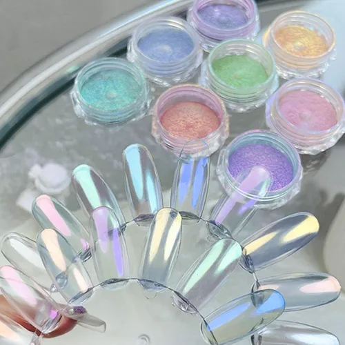 Miniatura 12 de Polvos holográficos de espejo para uñas, efecto cromado plateado, lentejuelas metálicas puras, pigmento cromado para uñas de gel UV, para decoración