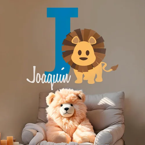 Miniatura 13 de Calcomanía de pared de vinilo con nombre personalizado de animales de la selva, decoración de pared para bebé, niño y niña, calcomanías I