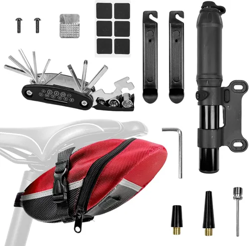 Miniatura 9 de Bolsa de asiento de bicicleta a prueba de agua con kit de herramientas para bicicleta, kit de reparación de bicicletas con bomba de neumáticos