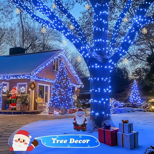 Miniatura 6 de JMEXSUSS 500 luces LED azules de Navidad al aire libre, 173 pies, 8 modos, tira de luces de Navidad, impermeable, luz LED azul para árbol enchufable
