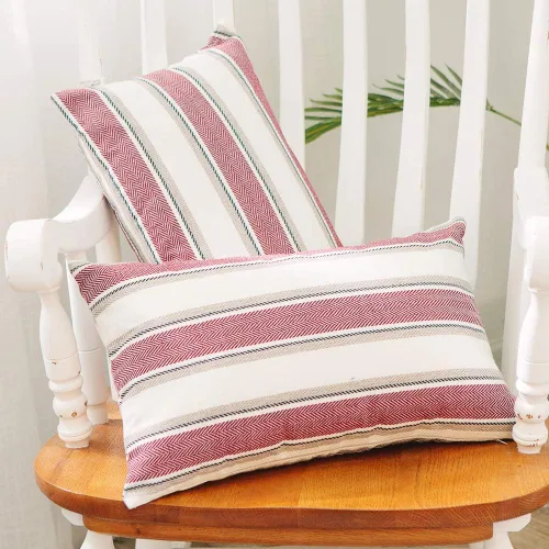 Miniatura 33 de Funda de cojín a rayas de lino suave tipo lino cuadrado decorativo con cremallera oculta para sofá, cama, sofá cama, sala de estar, 35,6 x 35,6 cm