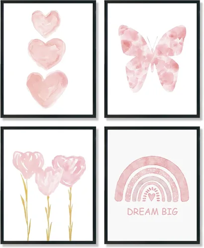 Miniatura 11 de ULEGIE Decoración de Habitación para Niña Pequeña, Arte de Pared Azul para Habitación de Niñas Nursery Sueña en Grande Juego de 4 Impresiones