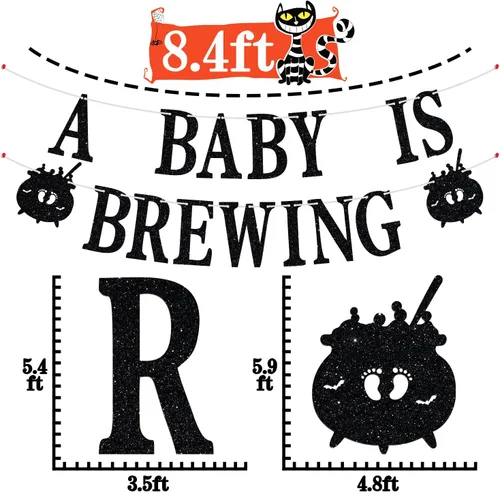 Miniatura 2 de Cartel con texto en inglés "A Baby is Brewing", tema de Halloween, primer cumpleaños, baby shower, revelación de género, celebración de embarazo