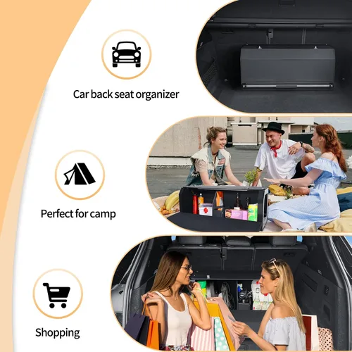 Miniatura 5 de Organizador de maletero de automóvil, organizador de almacenamiento resistente con tapa y asa de empuje, organizador plegable de cuero para SUV