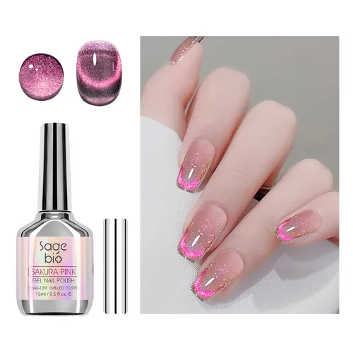Miniatura 14 de Esmalte de uñas de gel de ojo de gato con barra magnética, 15ml de esmalte de uñas holográfico con purpurina, efecto magnético para manicura DIY