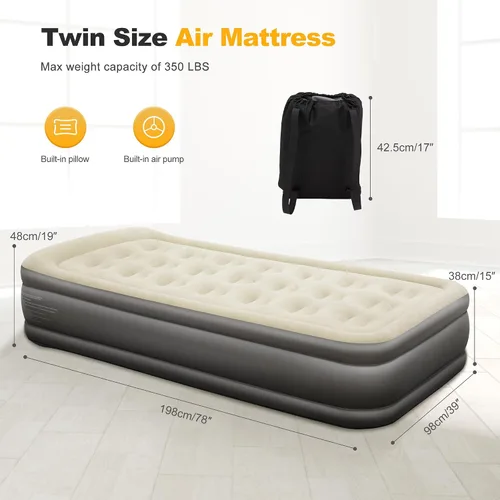 Miniatura 7 de LET'S Camp Colchón de aire para acampar con bomba eléctrica de 18 pulgadas, inflable, tamaño individual, 90 segundos, fácil de inflar, tela de PVC