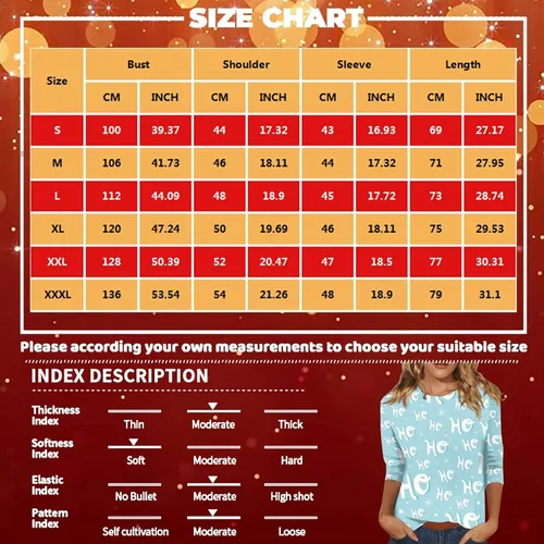 Miniatura 5 de Camisetas de Navidad para mujer, camisas de manga larga de Navidad para mujer, estampado de copos de nieve, tres cuartos