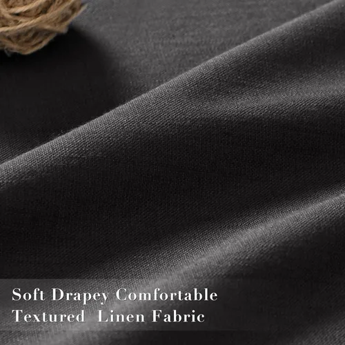 Miniatura 4 de Joywell - 2 cortinas de lino 100% opacas, con bolsillo para cortinero, trabilla trasera, cinta para ganchos y anillas con clip, plisadas, con Negro