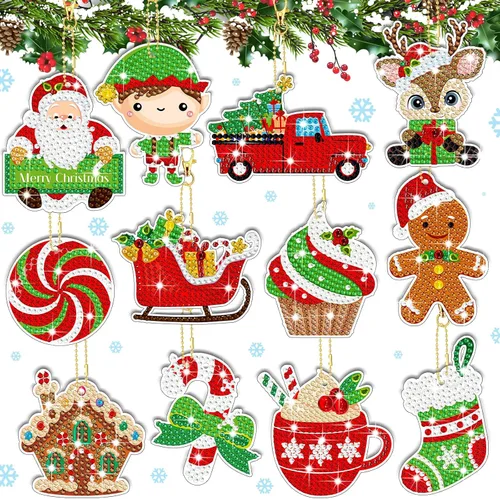 12 piezas de llavero de pintura de diamantes de Navidad 5D DIY Kit de pintura de diamante colgante de Navidad kits de arte de diamantes arte de