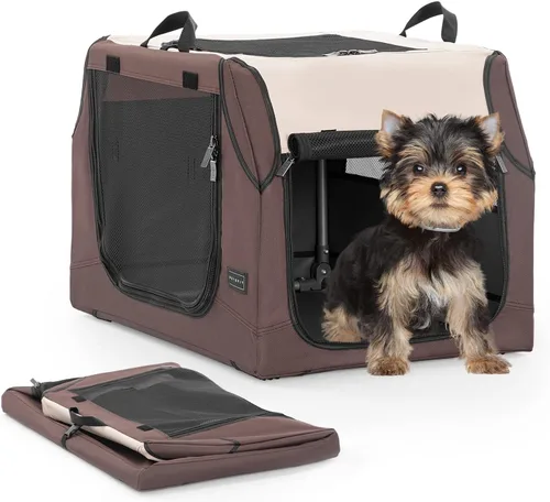 Miniatura 10 de PETSFIT Jaula de viaje para perros, jaula para perros de lados suaves, estructura ajustable resistente de 36 pulgadas, fácil de instalar, jaula Gris
