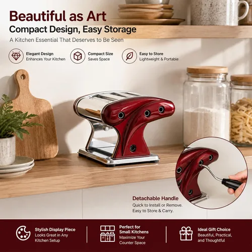 Miniatura 7 de XINGYUEXUAN Máquina para hacer pasta, fabricante de fideos manual de acero inoxidable con cortadores de 0.079 in y 0.157 in, manivela
