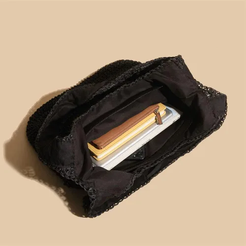 Miniatura 3 de QTKJ Bolso de hombro de paja suave y grande tejida a mano estilo bohemio, bolso de playa de verano retro (negro), Beige, Caqui, Negro, 15.3''x 24.4