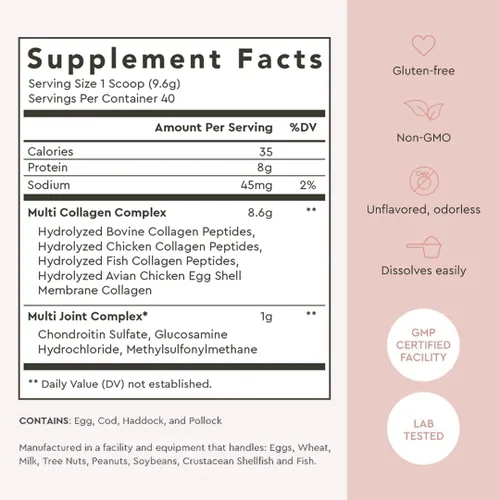 Miniatura 2 de Alaya - Polvo de colágeno múltiple - Suplemento de proteína en polvo de péptidos de colágeno hidrolizados tipo I, II, III, V, X, con MSM + GC