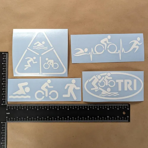 Miniatura 4 de Calcomanías de Triatlón Paquete de 4: Nadar Ciclismo Correr, TRI, Latido del Corazón de Triatlón (Blanco, Grande ~5 pulgadas)