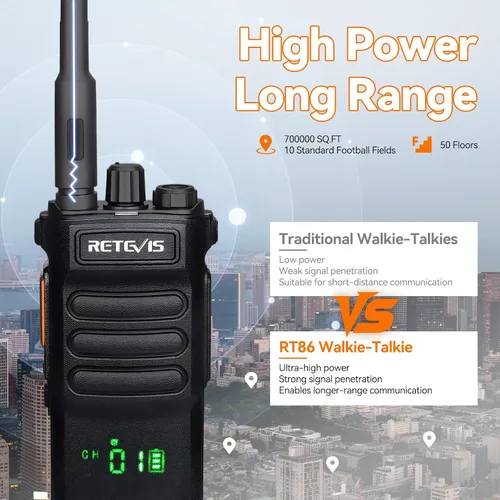 Miniatura 2 de Retevis Radio RT86 de 2 vías de largo alcance, radio profesional Walkie Talkies con micrófono, radios bidireccionales resistentes, alta potencia