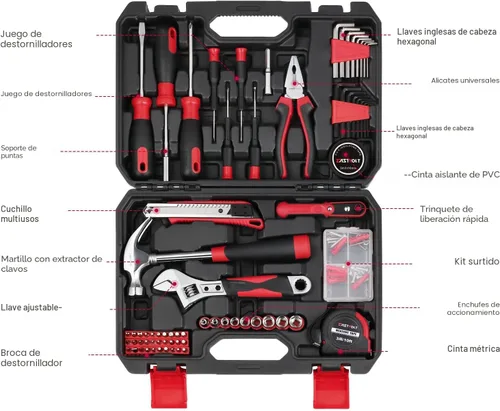 Miniatura 3 de Eastvolt EVHT12801 - Juego de herramientas de reparación del hogar de 128 piezas, juego de herramientas manuales para el hogar general con caja