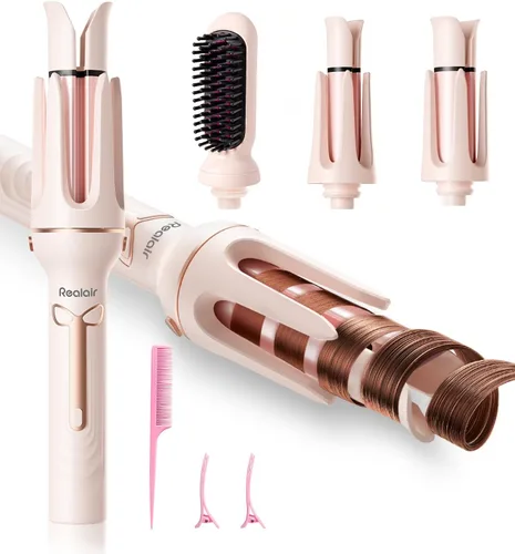Rizador de pelo automático, juego de rizador automático 3 en 1 y cepillos, barriles giratorios intercambiables de 1 y 1.25 pulgadas, varita