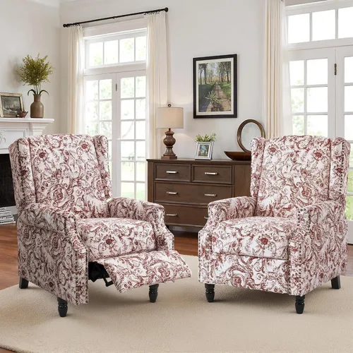 Miniatura 45 de Silla decorativa floral con respaldo alto, sillón tapizado con patas de madera maciza, cómodo sofá individual de lectura con respaldo alado
