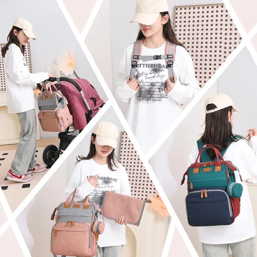 Miniatura 8 de SHITIESHOU Bolsa de pañales para mamá y papá, con cambiador, 19 bolsillos, grande, impermeable, bolsa de pañales para bebé, niña, niño, con bolsillo