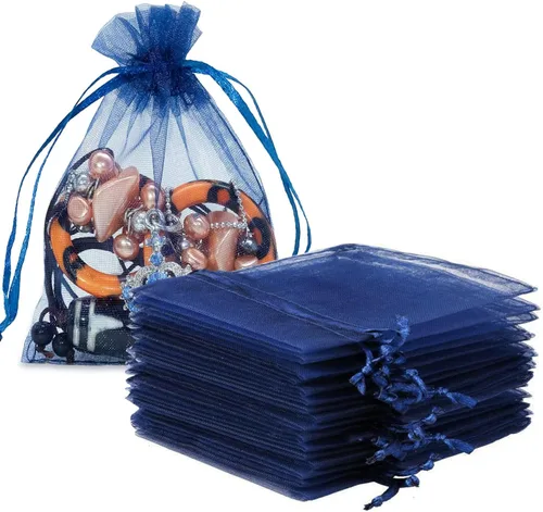 Miniatura 31 de Bolsas de Regalo de Organza 100 Piezas con Cordón 4x6 pulgadas Azul Marino para Baby Shower, Cumpleaños de Niña, Recuerdos de Fiesta, Boda