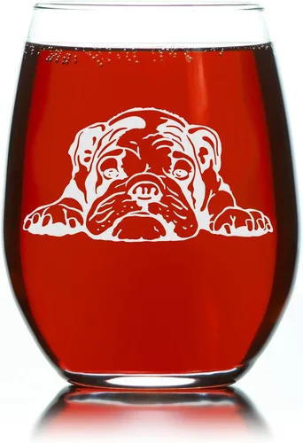 Miniatura 4 de C M Copa de vino sin tallo con temática de Bulldog Inglés, 1 pieza, regalo de Bulldog Inglés para hombres y mujeres. 17 onzas