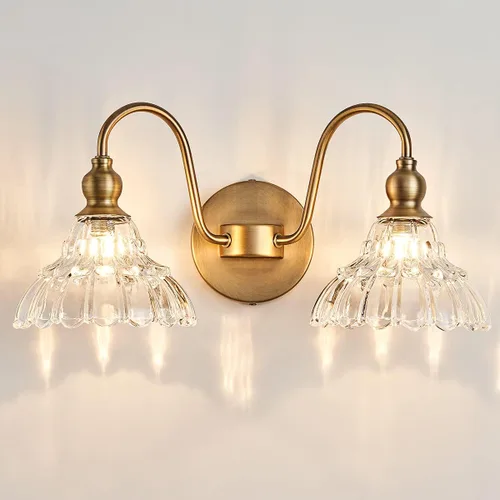 Miniatura 26 de Moderno aplique de pared negro mini lámpara de pared hecha de cuerpo de metal y vidrio estampado prensado retro luz de tocador para dormitorio