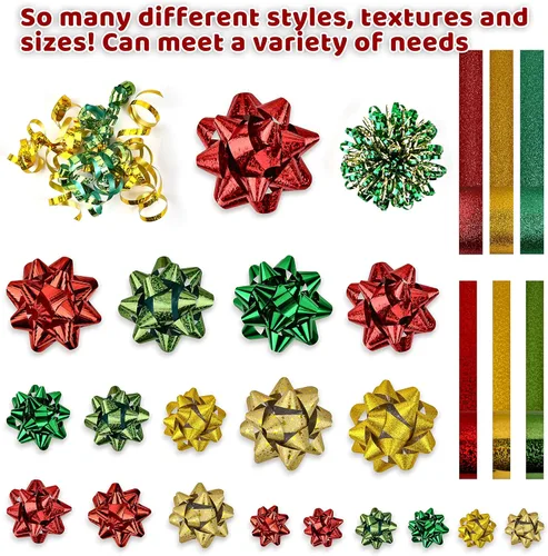 Miniatura 3 de JOYIN 40 lazos de regalo de Navidad surtidos con 34 lazos de regalo autoadhesivos multicolor de tamaños surtidos, 2 lazos rizados, 2 lazos de oropel