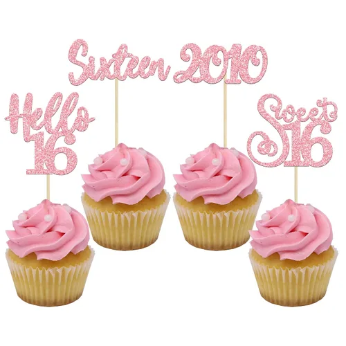 Miniatura 31 de Gyufise 1 Pieza Dulce Adolescente 16 Decoración para Pastel con Purpurina Palillo de Pastel de 16 Cumpleaños para Brindis por 16 Años de Edad