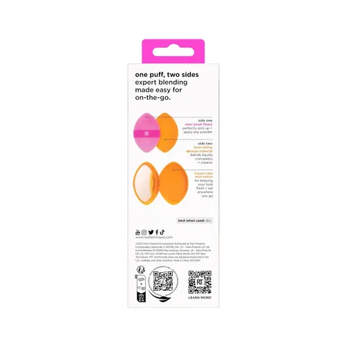 Miniatura 18 de Real Techniques Miracle 2 en 1 borla de polvo + estuche de viaje, borla de mezcla de maquillaje de doble cara, banda elástica, esponja de maquillaje