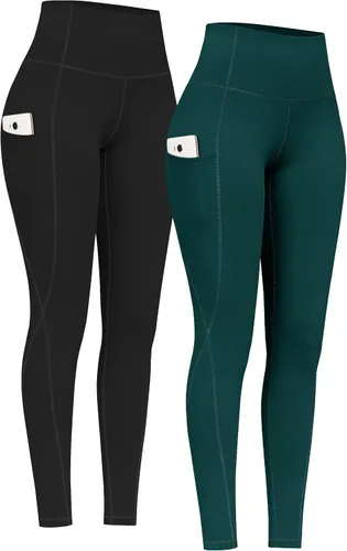 Miniatura 15 de PHISOCKAT Paquete de 2 pantalones de yoga de cintura alta con bolsillos, leggings de control de abdomen, leggings de yoga elásticos en 4 direcciones