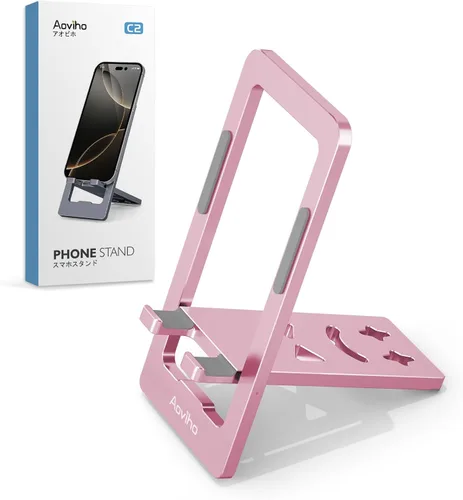 Miniatura 10 de Aoviho Soporte de teléfono para escritorio, soporte de teléfono de aluminio plegable ultrafino, soporte portátil de viaje y oficina para teléfono