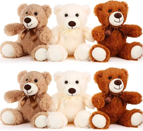 Miniatura 7 de HyDren 6 piezas de oso de peluche suave para niños, juguetes de regalo, decoración de baby shower (felpa corta, marrón)